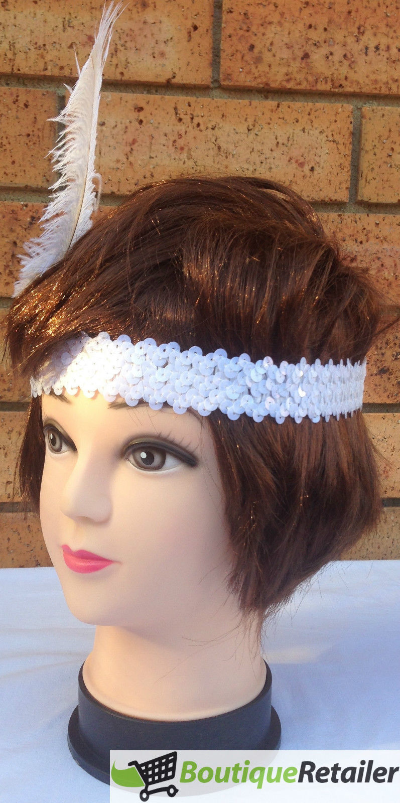 Roaring Twenties: Elegant White Flapper Headband with Feather and Sequin Details