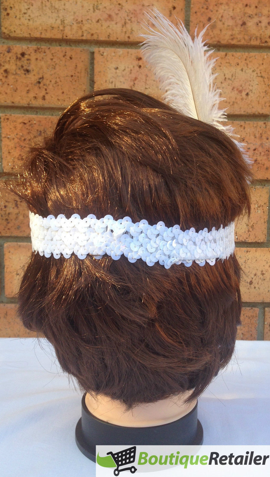 Roaring Twenties: Elegant White Flapper Headband with Feather and Sequin Details