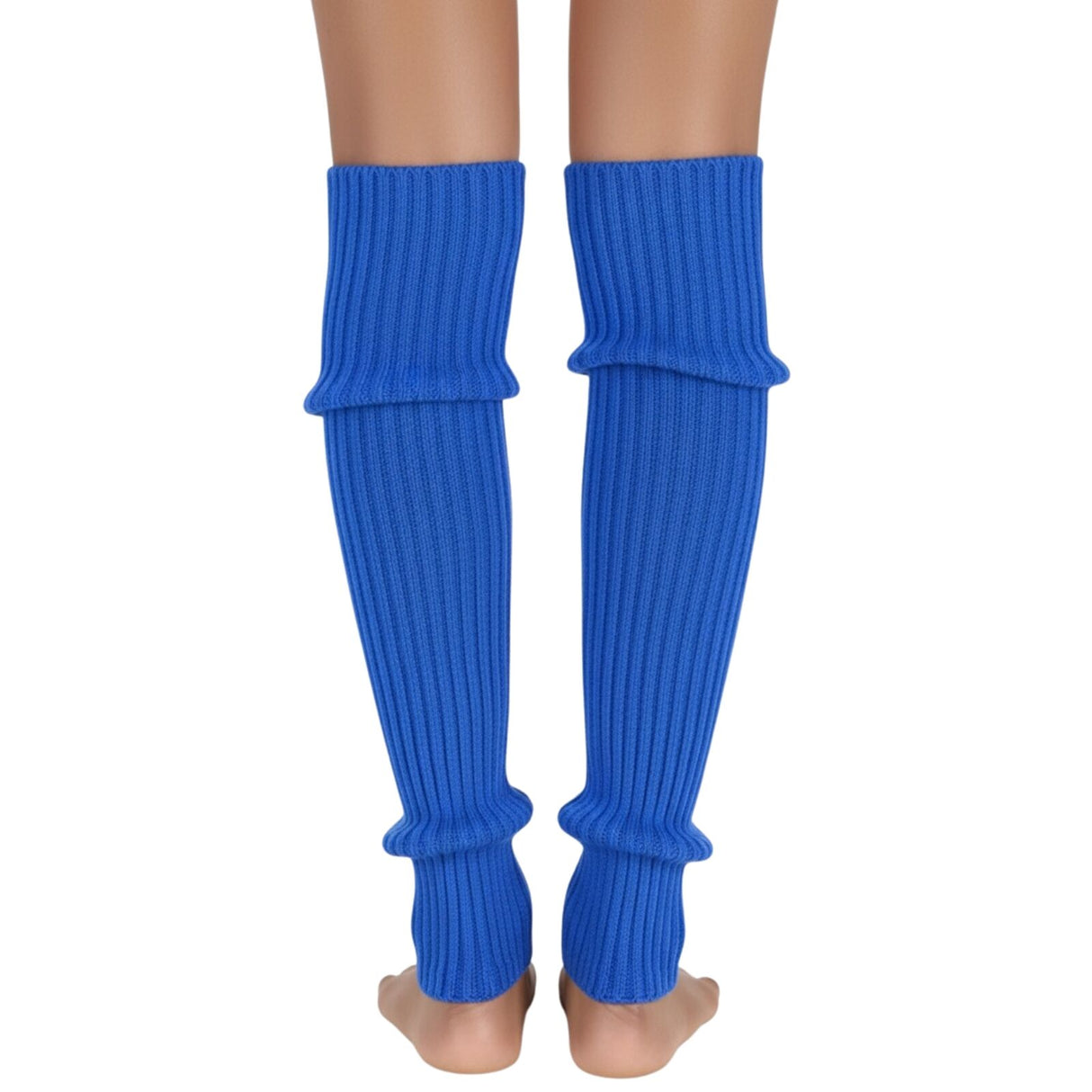 Pair of Womens Leg Warmers Disco Winter Knit Dance Party Crochet Legging Socks Costume - Blue