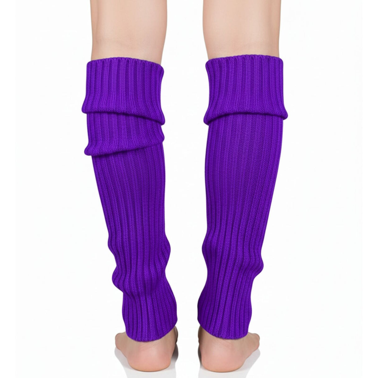 Pair of Womens Leg Warmers Disco Winter Knit Dance Party Crochet Legging Socks Costume - Purple