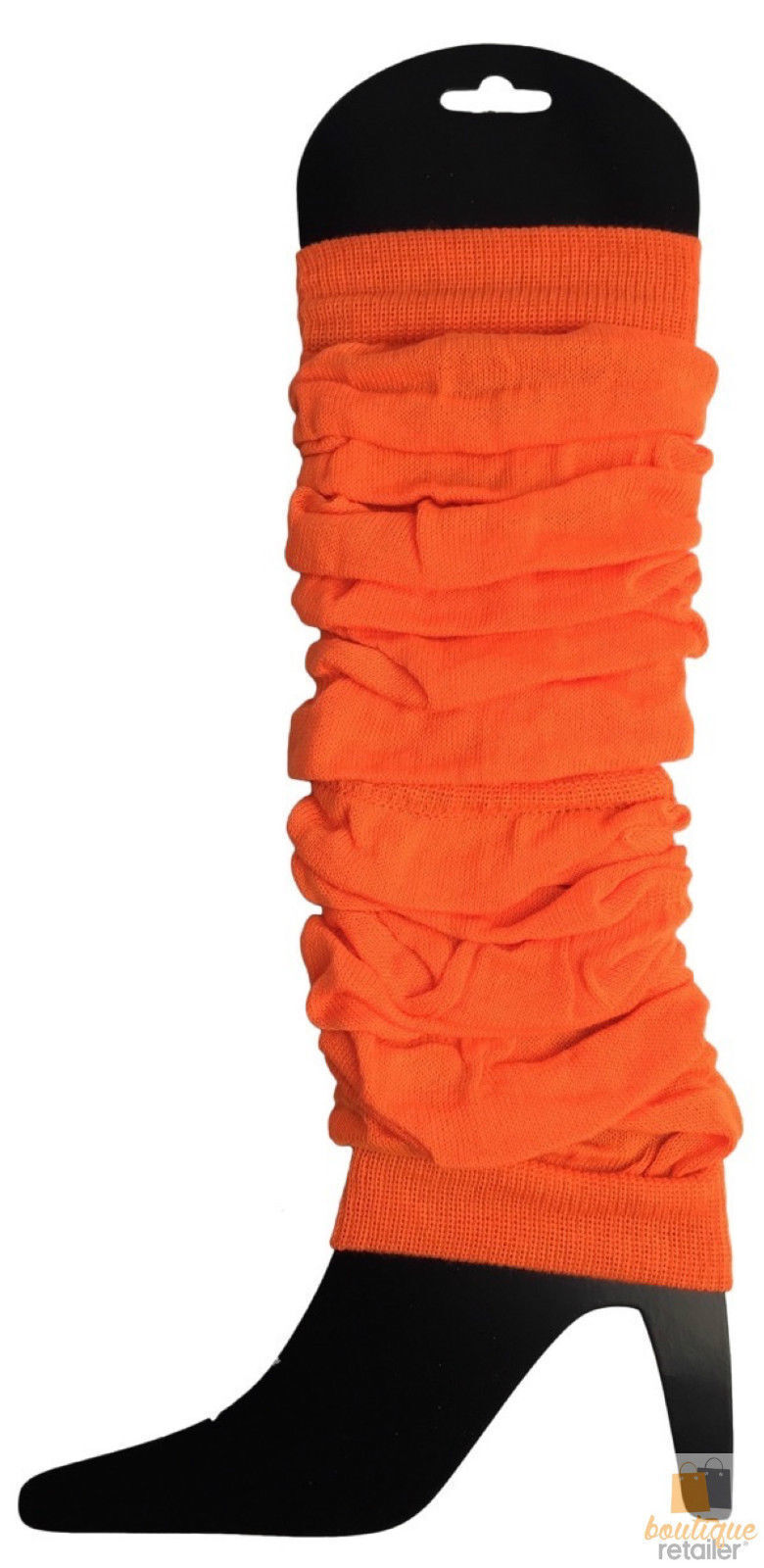 Retro Neon Orange Knit Ankle Leg Warmers for 80s Dance Outfits - Women's Pair