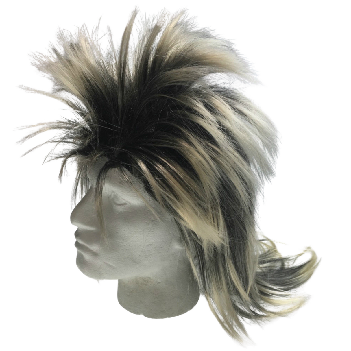 Men's 80s Rock Punk Spiky Wig - Black and Blonde Mullet Costume Accessory