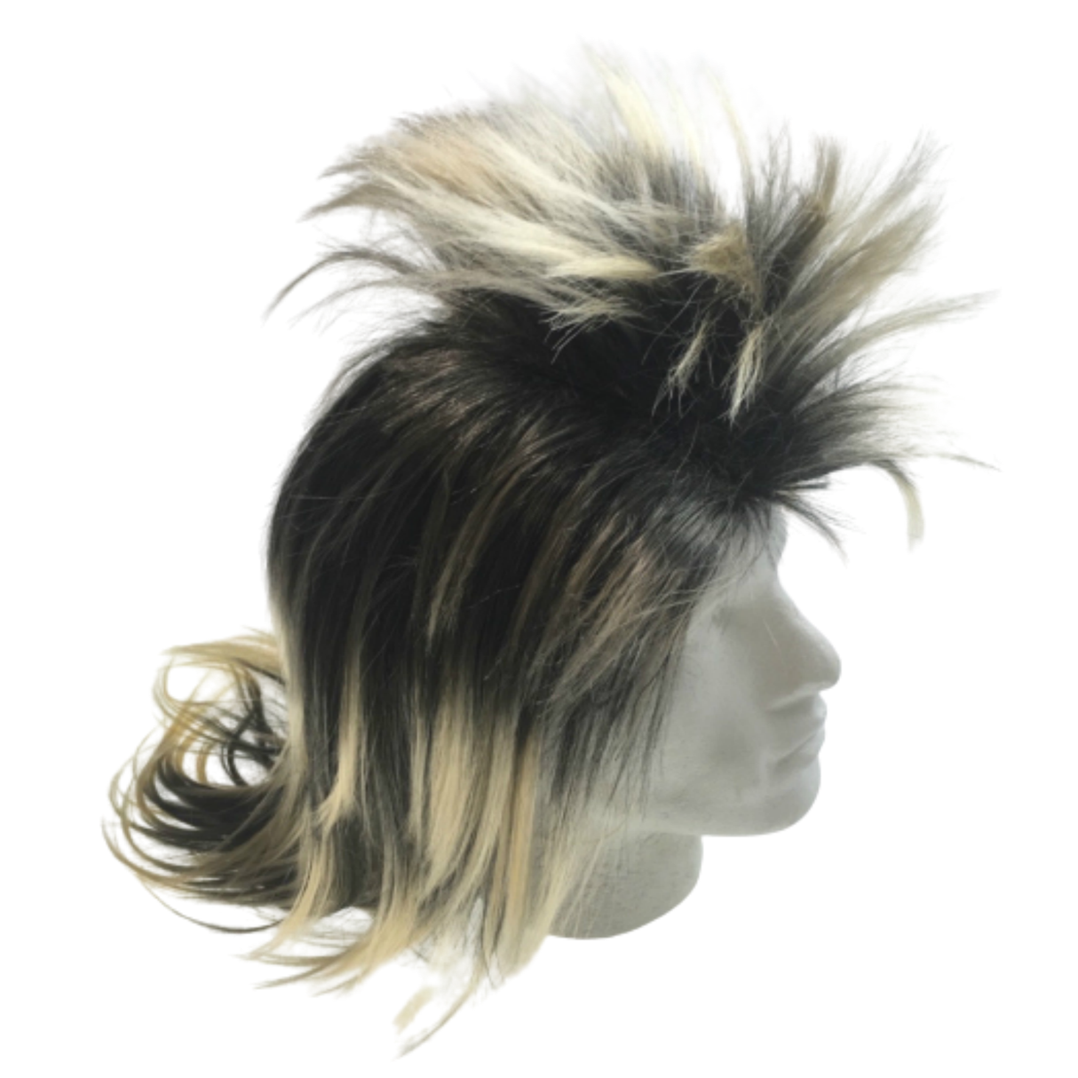 Men's 80s Rock Punk Spiky Wig - Black and Blonde Mullet Costume Accessory