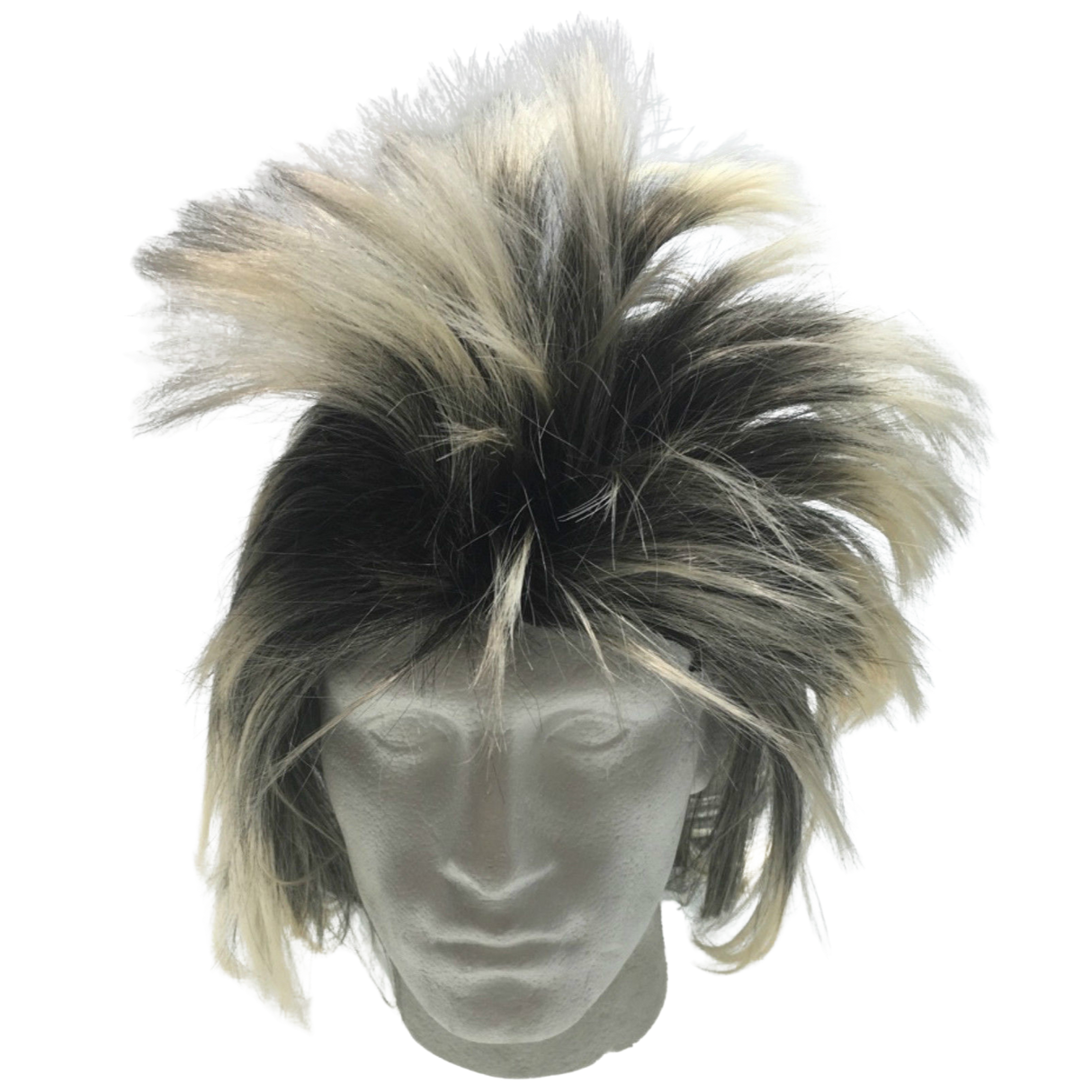 Men's 80s Rock Punk Spiky Wig - Black and Blonde Mullet Costume Accessory