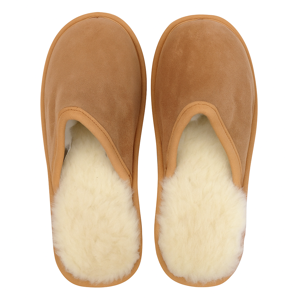 Sheepskin Wool Mens Slippers Scuffs Slip On Winter Ugg Slippers in Chestnut - 10