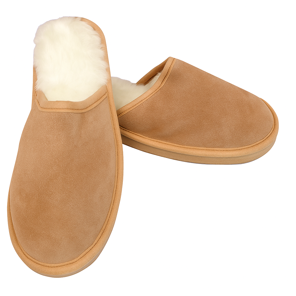 Sheepskin Wool Mens Slippers Scuffs Slip On Winter Ugg Slippers in Chestnut - 8