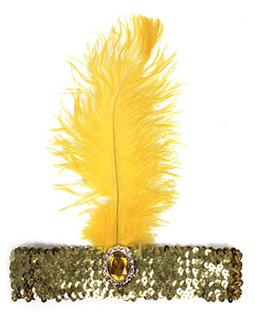 1920s Vibrant Orange Sequin Flapper Headband with Feather & Gemstone Detail for Charleston Themes