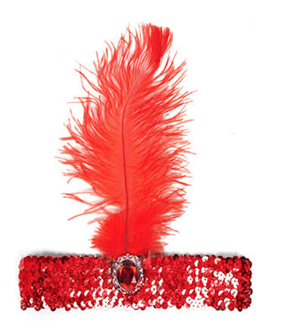 Roaring 20s Red Flapper Headband with Feather and Sequin Accents