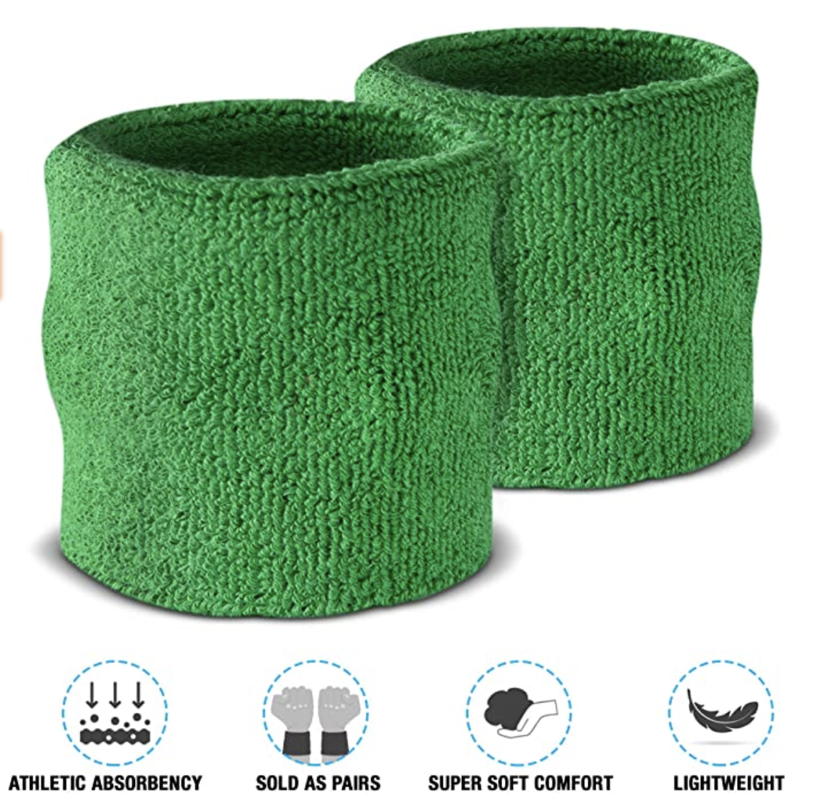 WRISTBAND & HEADBAND SET Tennis Terry Towelling Cotton Sweat Band Team Gym - Green