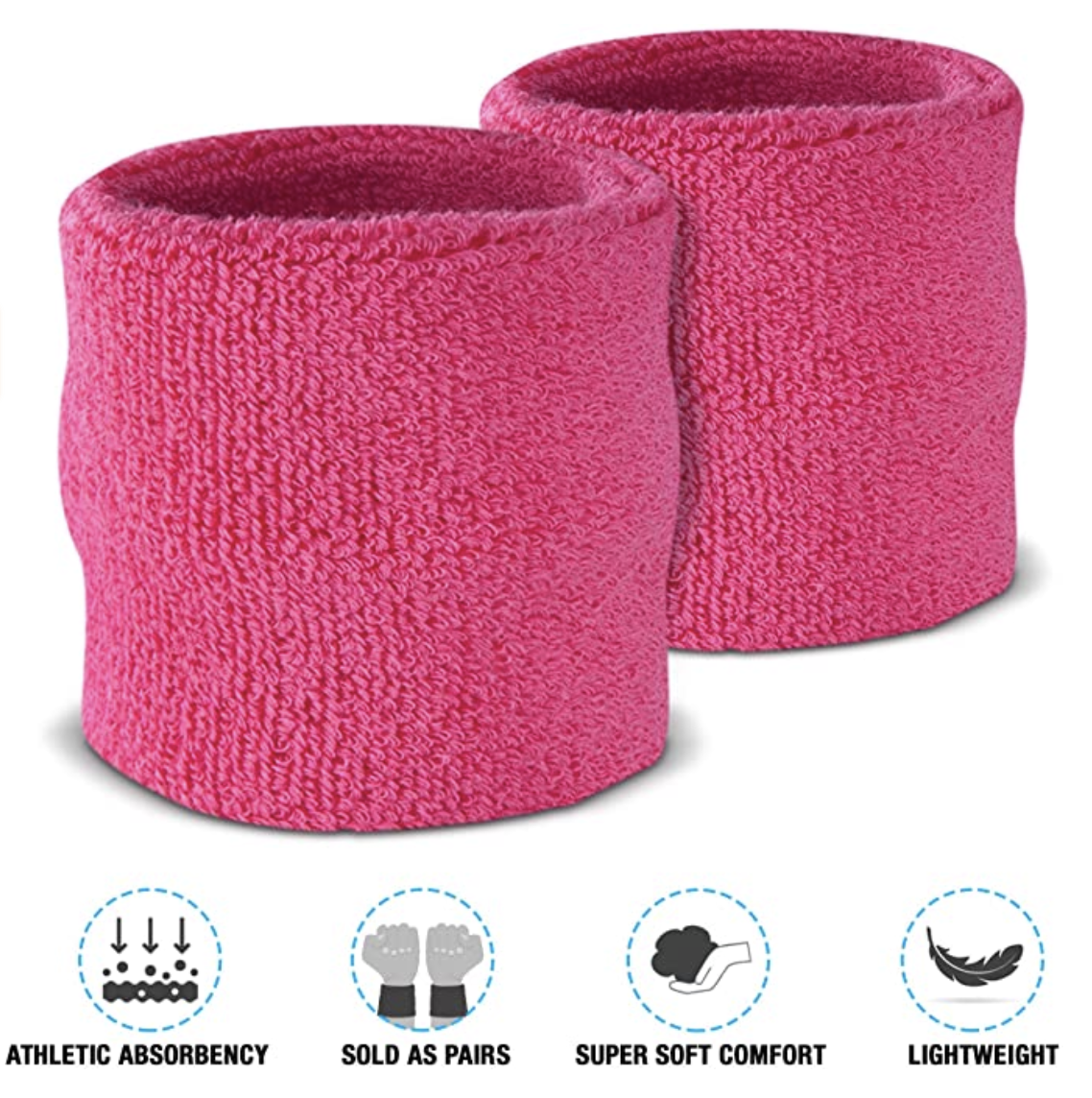 WRISTBAND & HEADBAND SET Tennis Terry Towelling Cotton Sweat Band Team Gym - Hot Pink