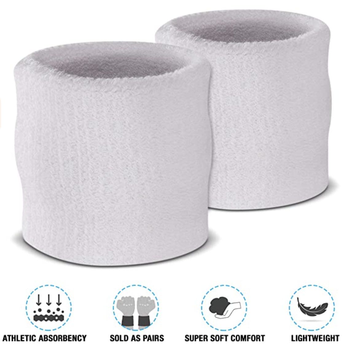 WRISTBAND & HEADBAND SET Tennis Terry Towelling Cotton Sweat Band Team Gym - White