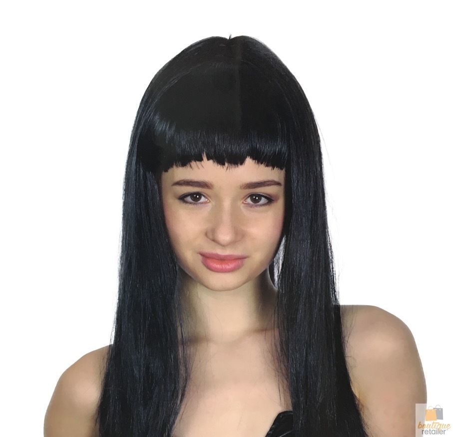 70cm Long Straight Black Wig with Fringe for Party and Cosplay - Women's Fancy Dress Accessory