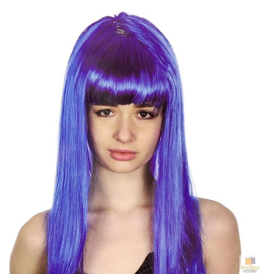 70cm Blue Straight Long Wig with Fringe for Cosplay and Party Dress-Up