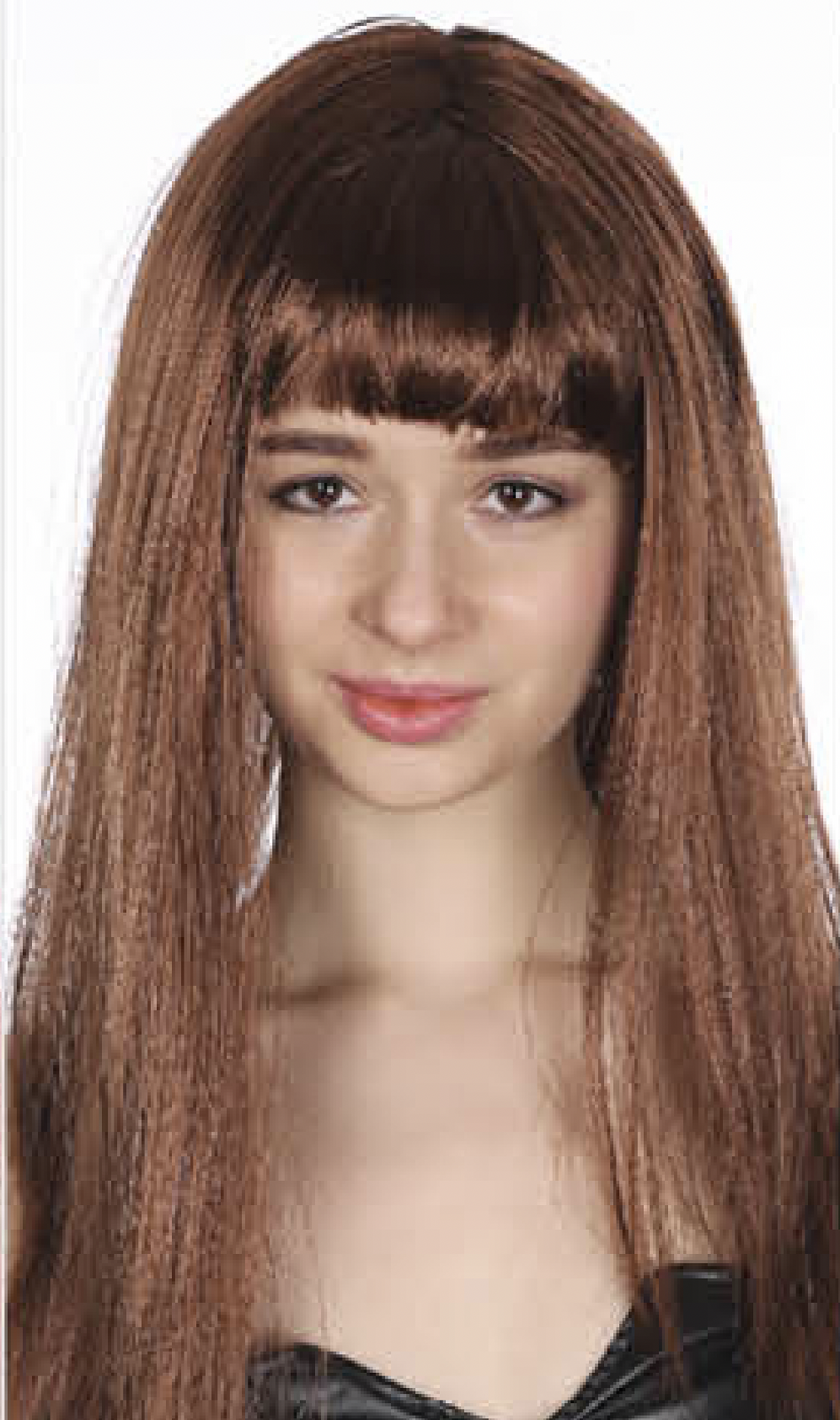 70cm Long Straight Brown Wig with Fringe for Costume Parties and Cosplay - Adjustable Fit
