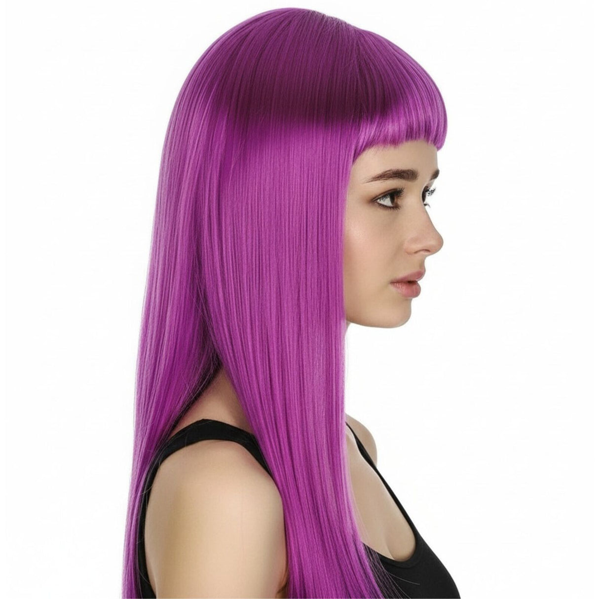 Fuchsia Long Straight Wig with Fringe for Cosplay and Parties - 70cm Women's Costume Hair