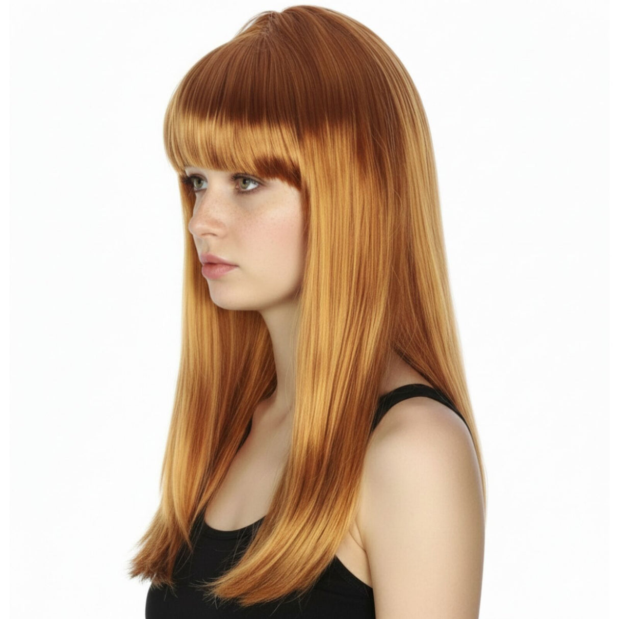 Elegant Long Straight Wig with Fringe for Cosplay and Costume Parties - 70cm Women's Golden Brown