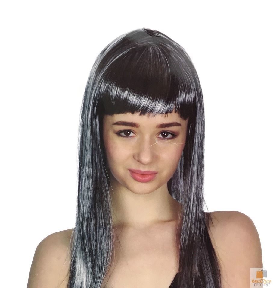 Long Grey Straight Wig with Fringe - 70cm Women's Party & Cosplay Hair