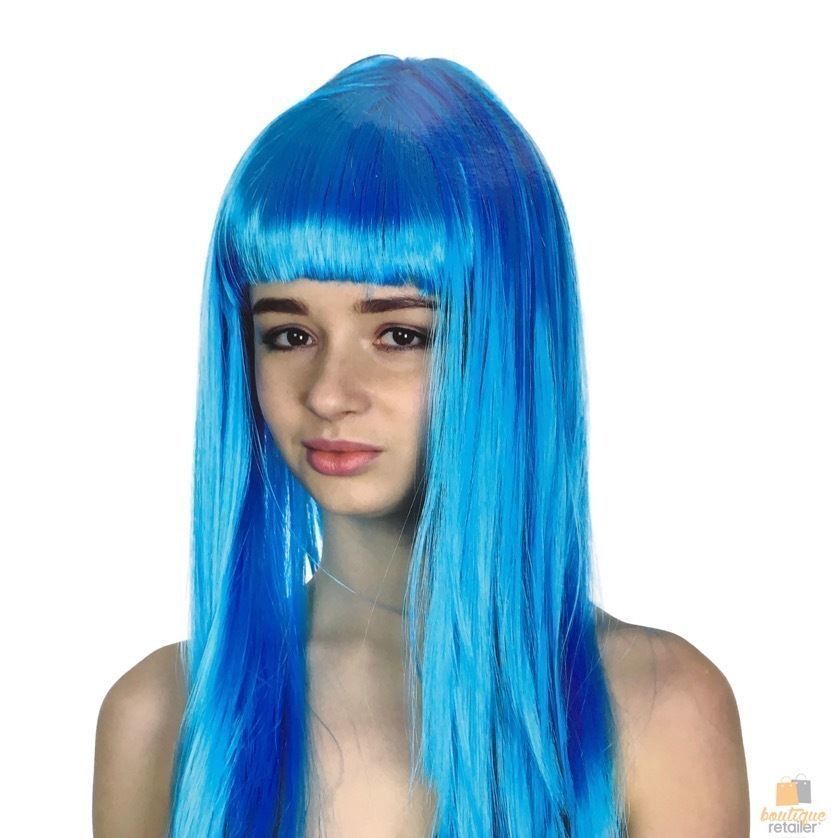 Light Blue 70cm Long Straight Wig with Fringe for Parties and Cosplay - Women's Costume Hair