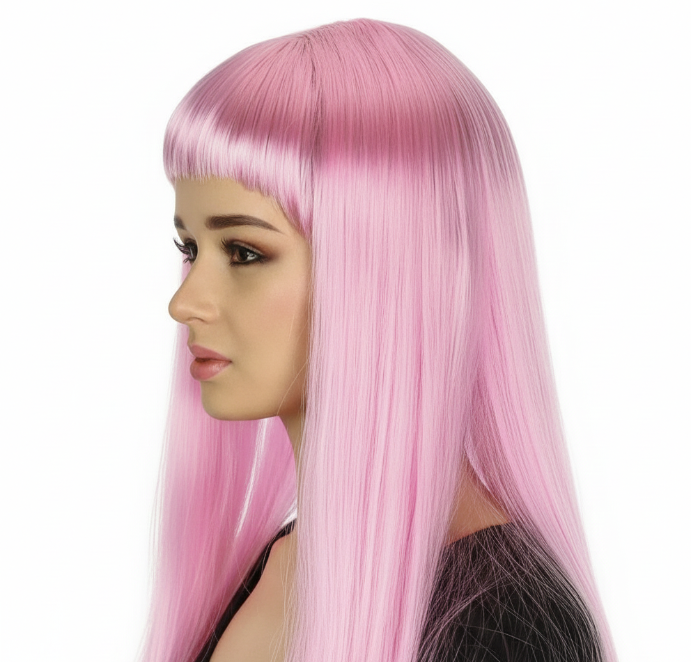 70cm Light Pink Straight Wig with Fringe for Party and Cosplay - Women's Fancy Dress
