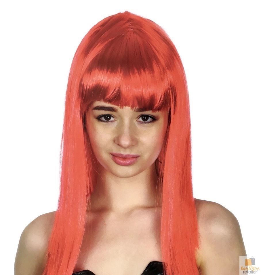 70cm Red Straight Long Wig with Fringe for Parties and Cosplay