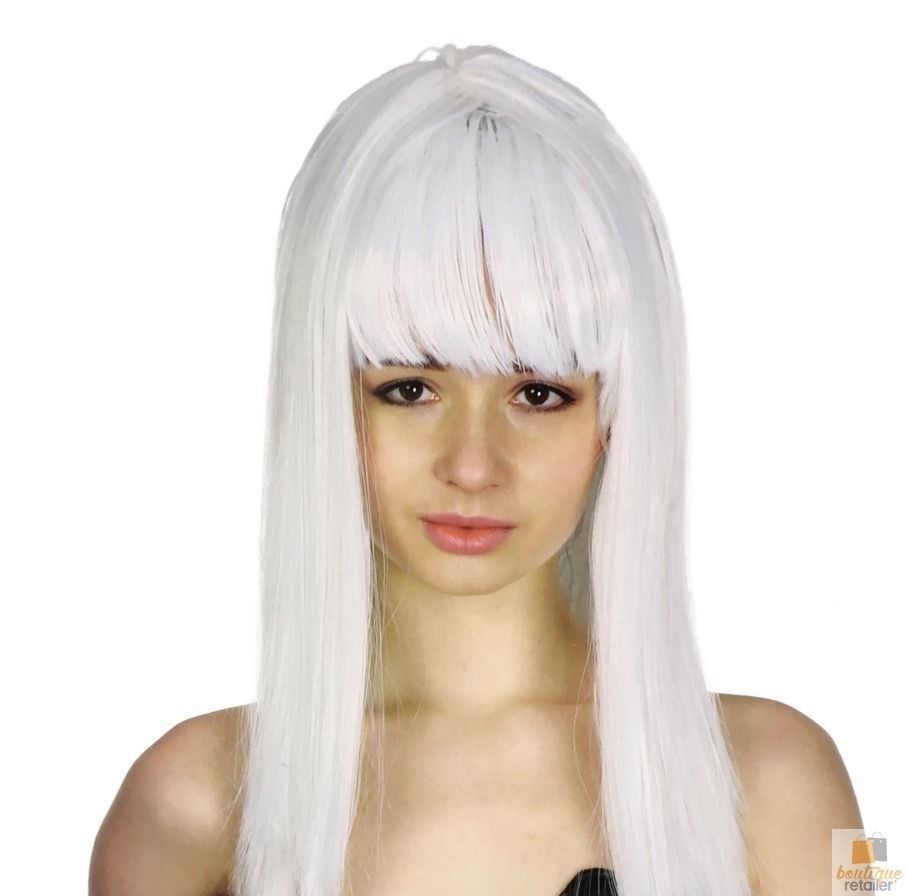 70cm Long Straight Wig with Fringe for Cosplay and Fancy Dress - Women's White Party Hair (Adjustable Cap)