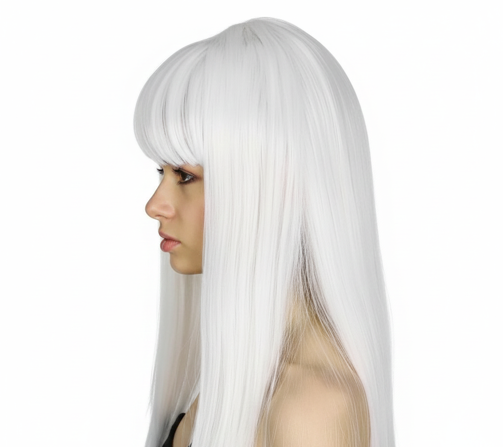 70cm Long Straight Wig with Fringe for Cosplay and Fancy Dress - Women's White Party Hair (Adjustable Cap)