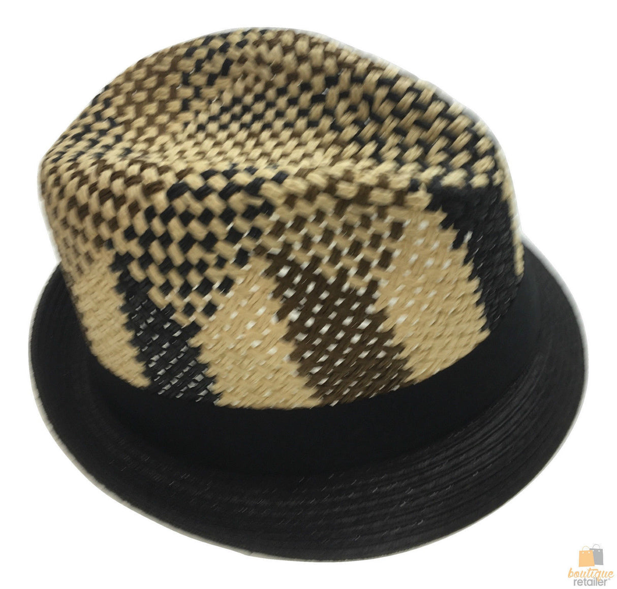 3 Color Lattice Woven Paper Straw Trilby Hat with Fedora Trim - Summer Sun Cap - Size M (57cm)
