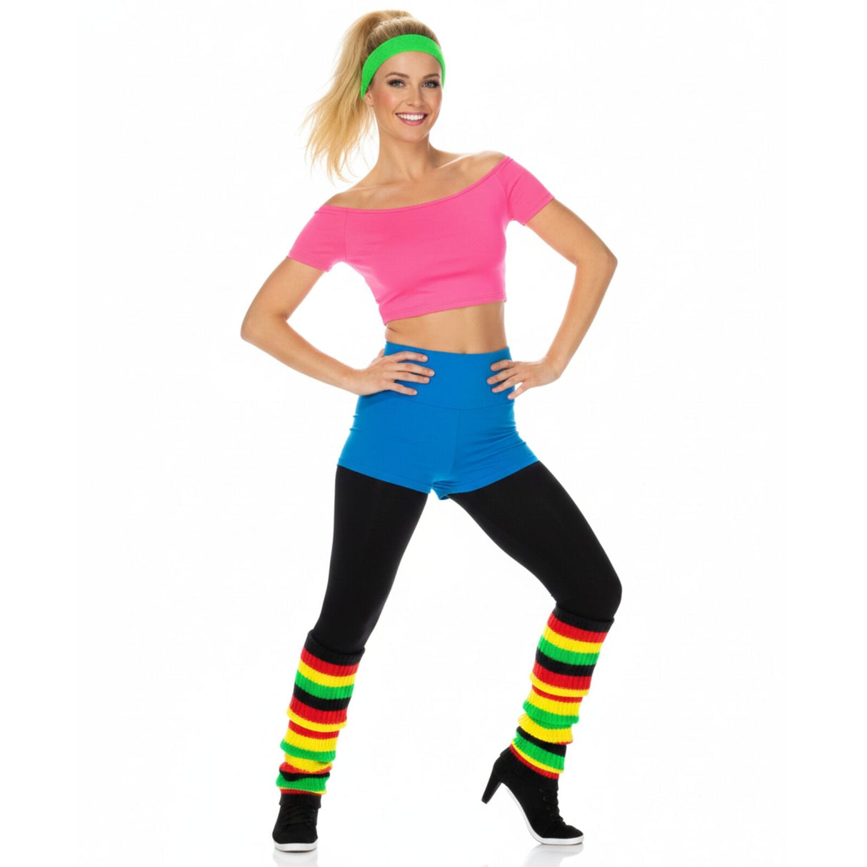 RAINBOW LEG WARMERS High Knitted Womens Neon Party Knit Ankle Socks 80s Dance - Indigenous Colours