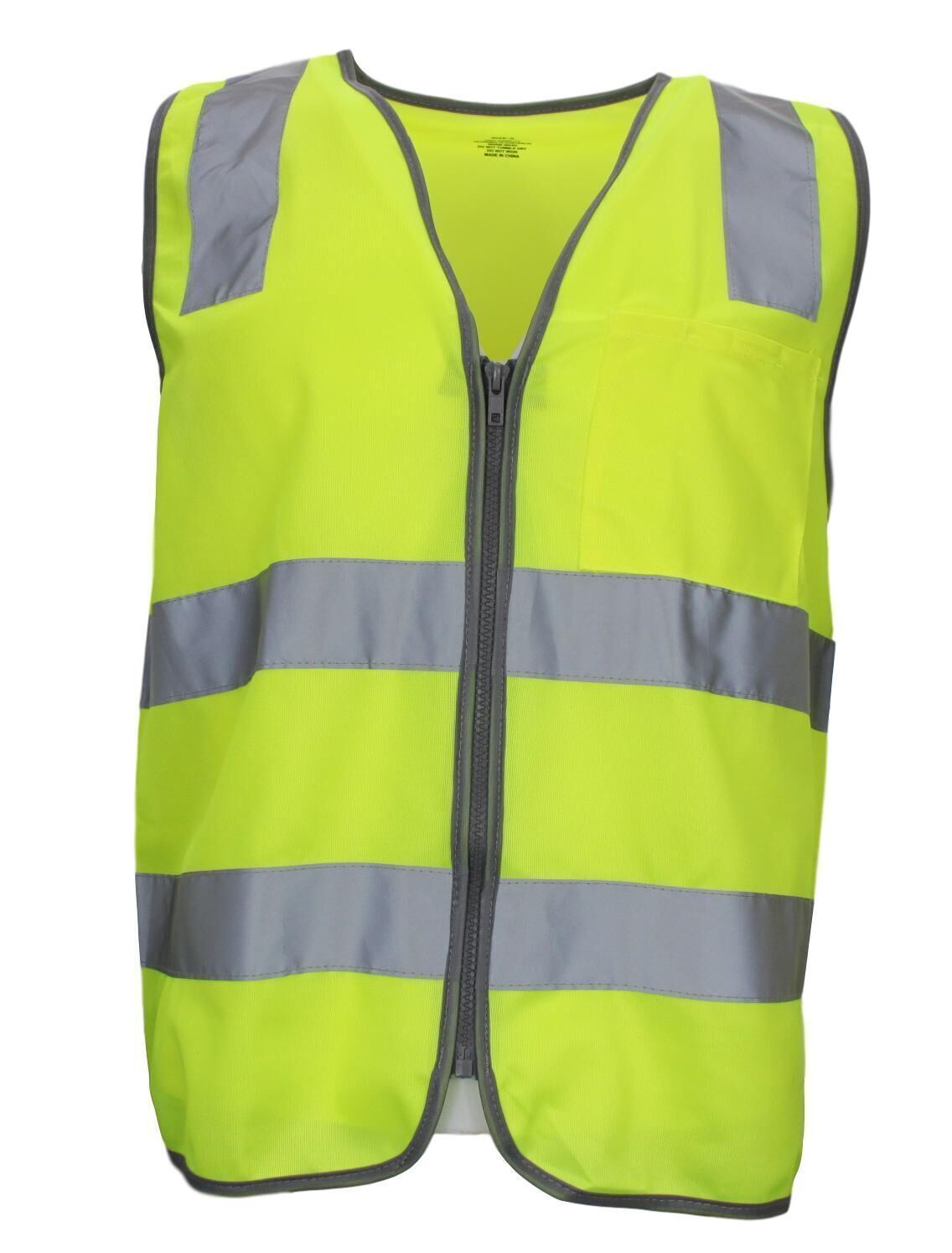Hi Vis Safety Vest Reflective Tape Zip Up Workwear Pocket High Visibility in Yellow - L
