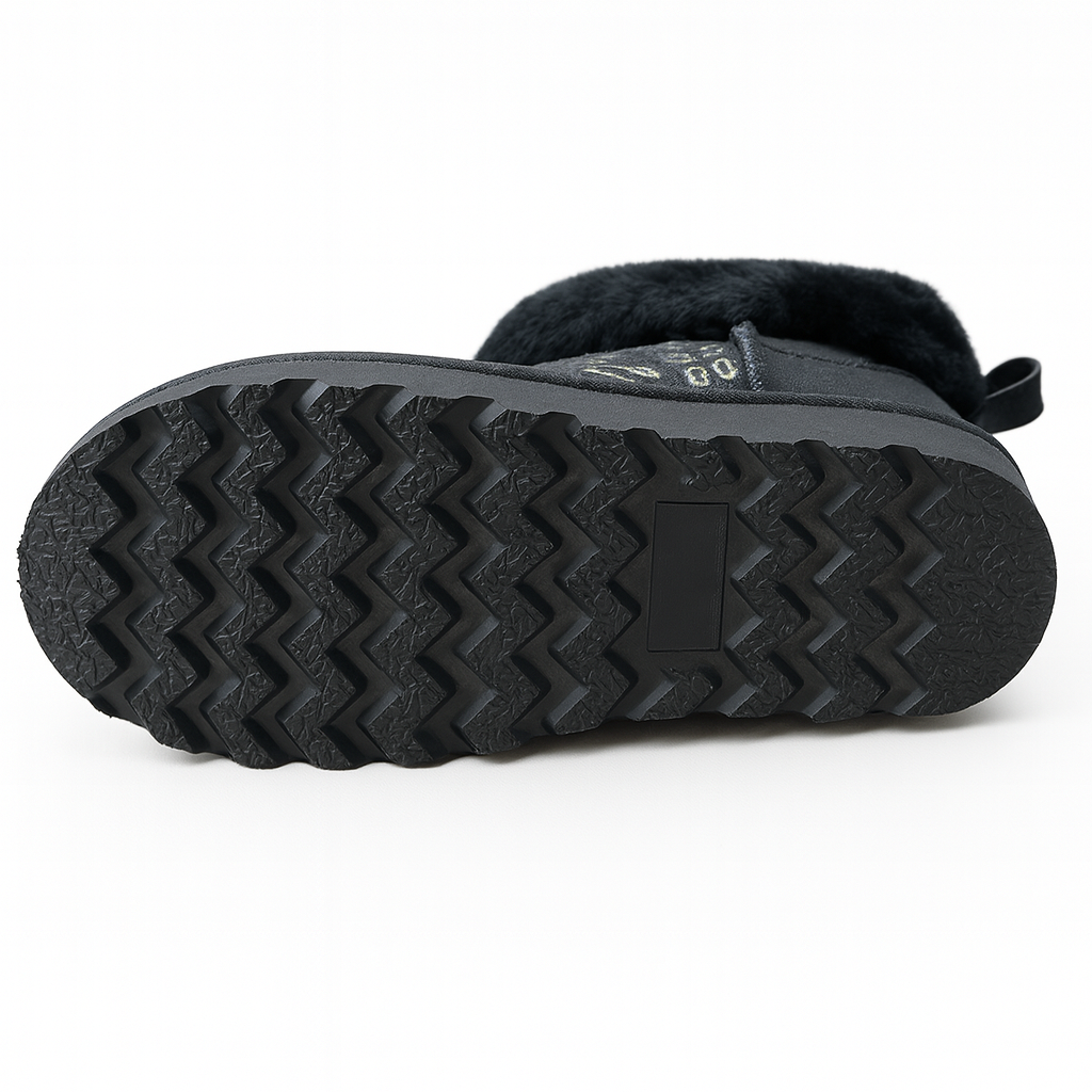 Womens Australian Sheepskin Wool Fur Mini UGG Ankle Boots in Gold Black - 5