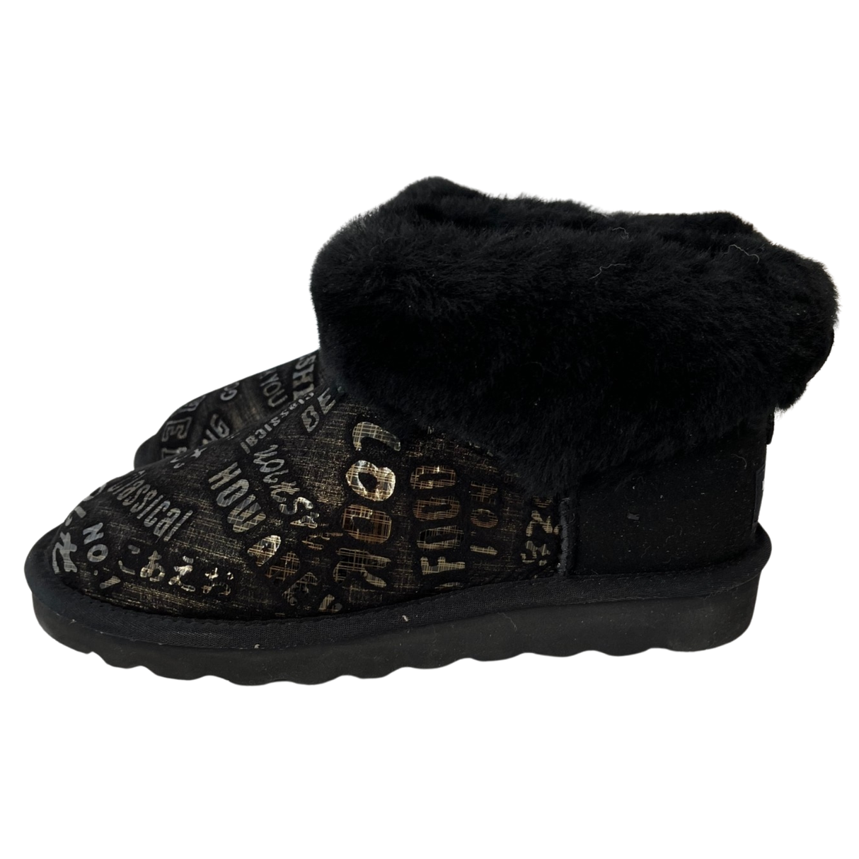 Womens Australian Sheepskin Wool Fur Mini UGG Ankle Boots in Gold Black - 8