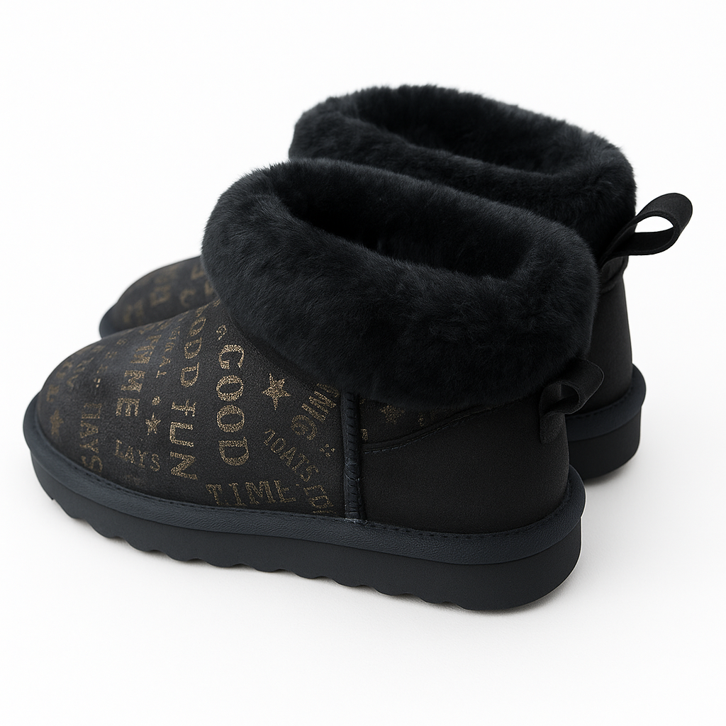 Womens Australian Sheepskin Wool Fur Mini UGG Ankle Boots in Gold Black - 9