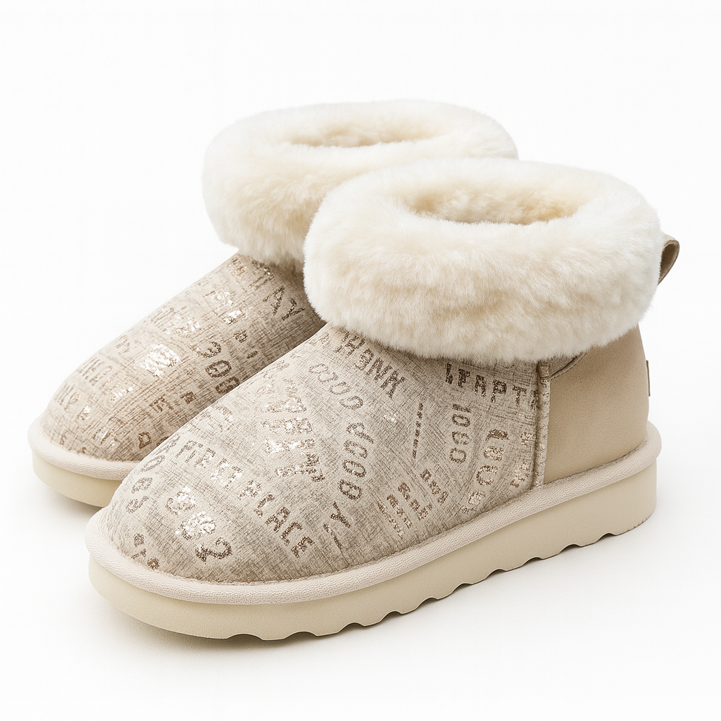Womens Australian Sheepskin Wool Fur Mini UGG Ankle Boots in Gold Sand - 5