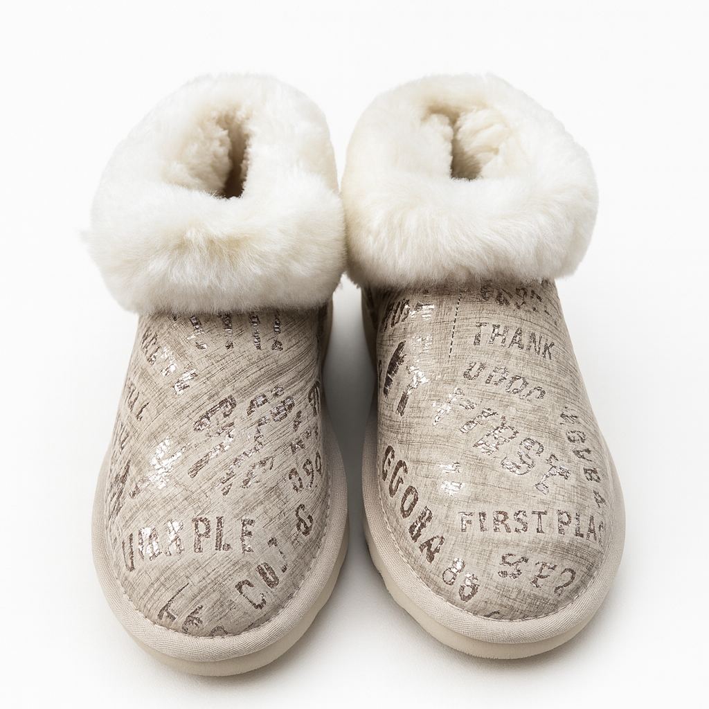 Womens Australian Sheepskin Wool Fur Mini UGG Ankle Boots in Gold Sand - 6