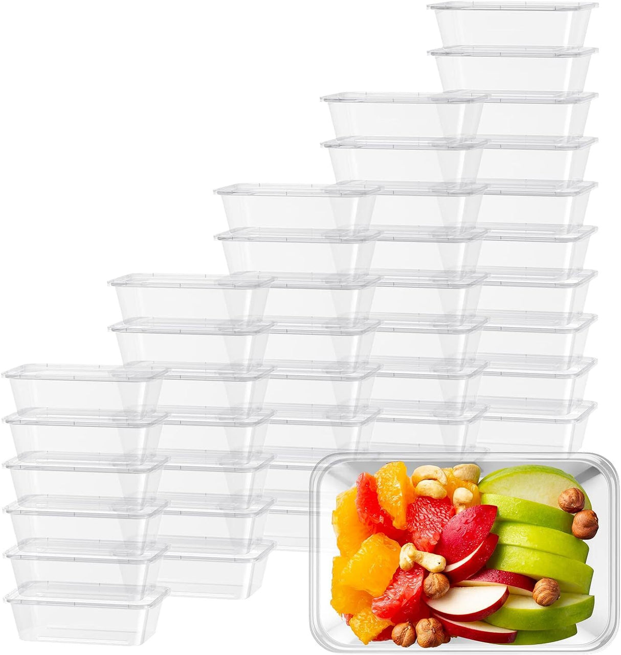 96pcs 2000ml Reusable Food Containers Plastic Meal Prep Storage w/ Lids - BPA Free (246*157*67mm)