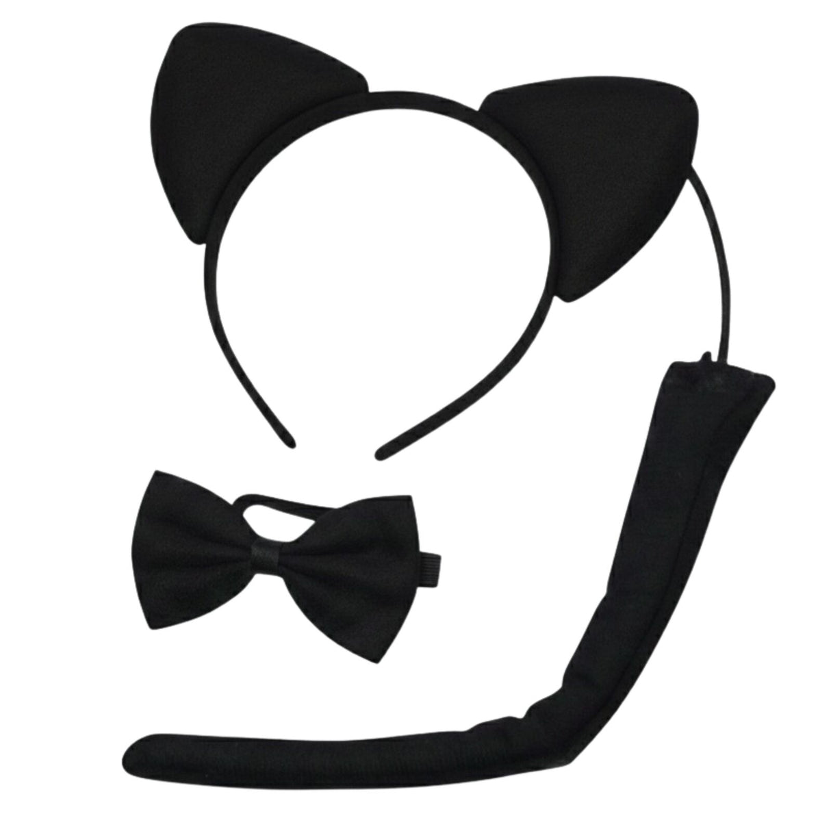 Adorable Black Cat Headband Set with Bow Tie and Tail for Halloween Costumes