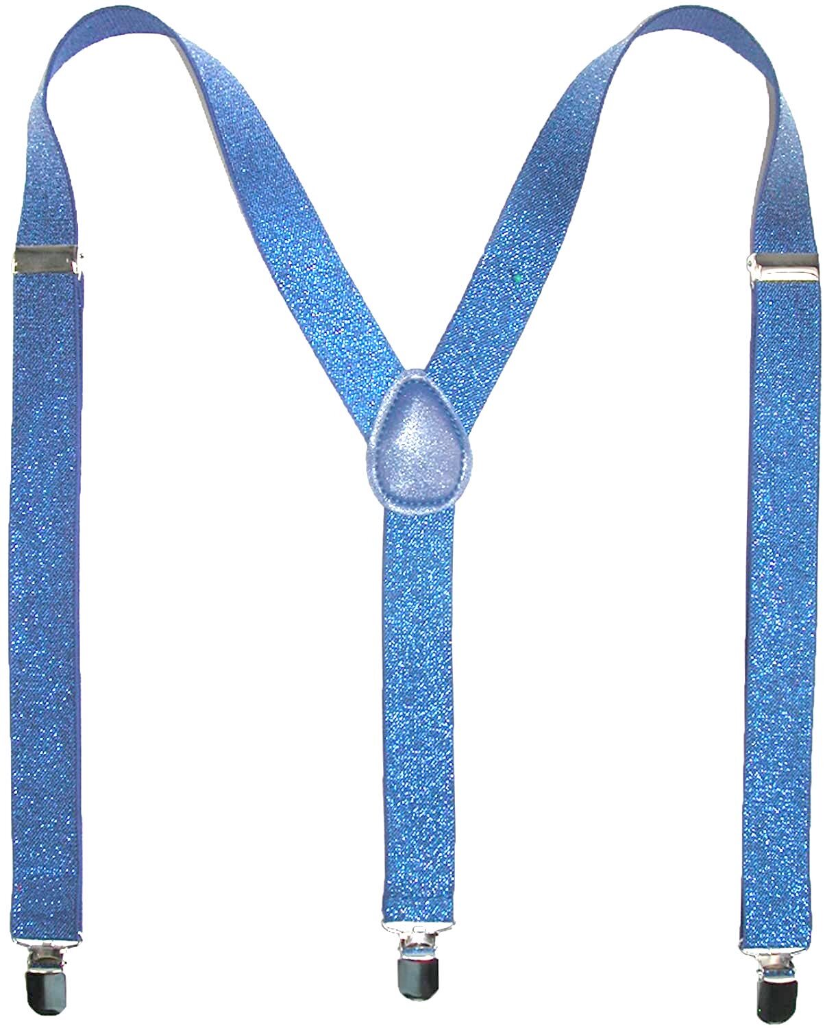 GLITTER SPARKLE SUSPENDERS Braces Clipon Elastic Y-Back Slim Adjustable - Sky Blue (Glitter)