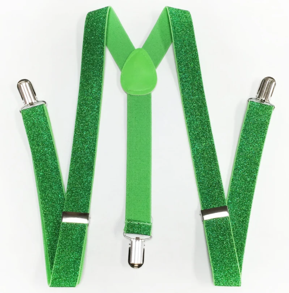 GLITTER SPARKLE SUSPENDERS Braces Clipon Elastic Y-Back Slim Adjustable - Green (Glitter)