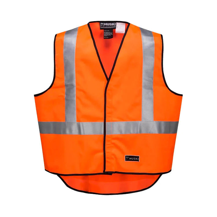 HUSKI Safety Patrol Vest with 3M Reflective Tape - Orange - Size L - High Visibility Workwear