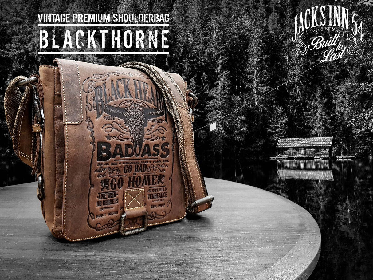 Jack's Inn Premium Blackthorne Crazy Horse Leather Crossbody Bag Vintage in Cognac