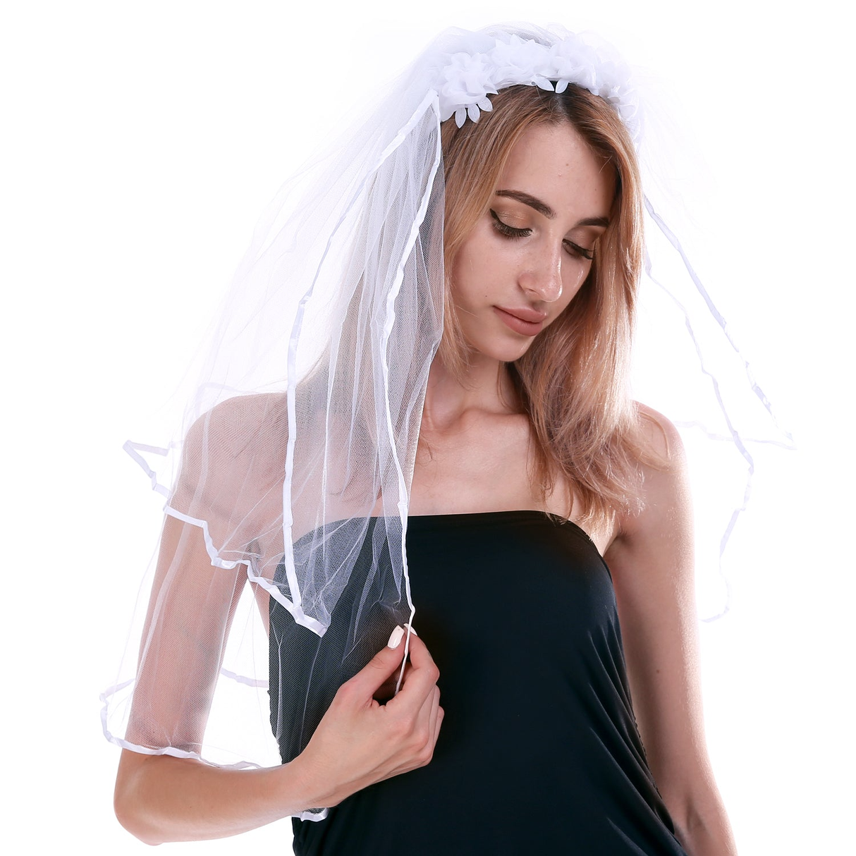 BRIDE TO BE VEIL HEADBAND White Hens Party Flowers Bridal Shower Bachelorette