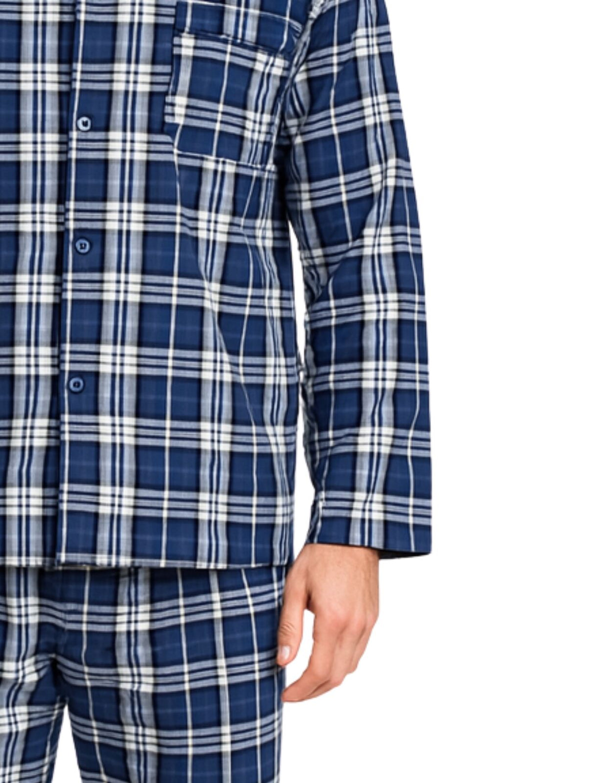 Mens Flannelette Pyjama Set Sleepwear Soft 100% Cotton PJs - Blue Check - XL