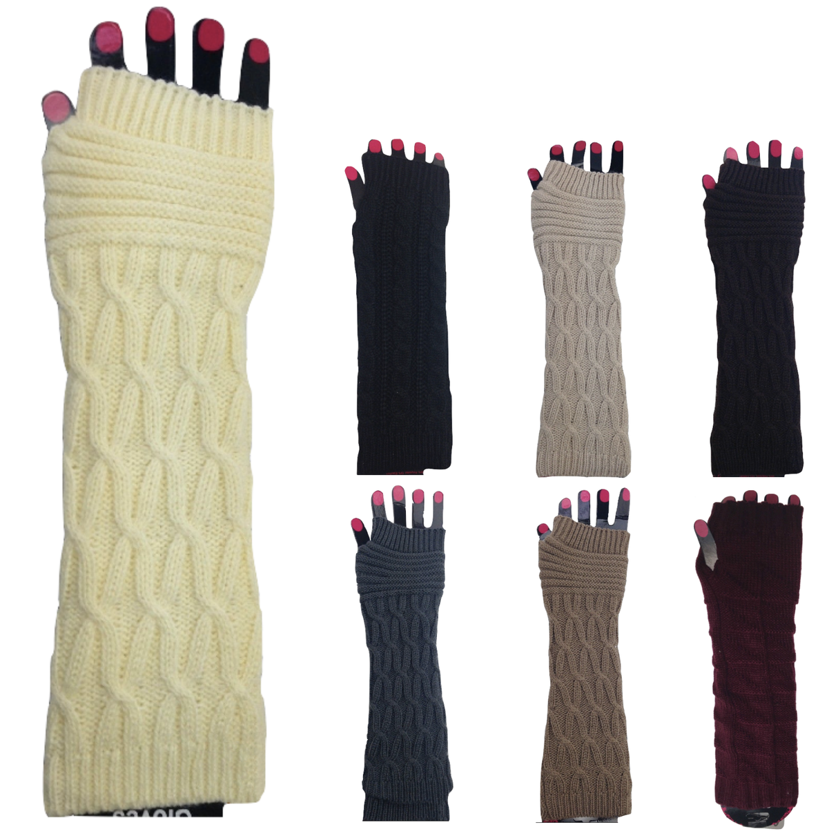 ARM WARMERS Knitted Long Fingerless Gloves Winter Mitten Cover Womens Party - Assorted