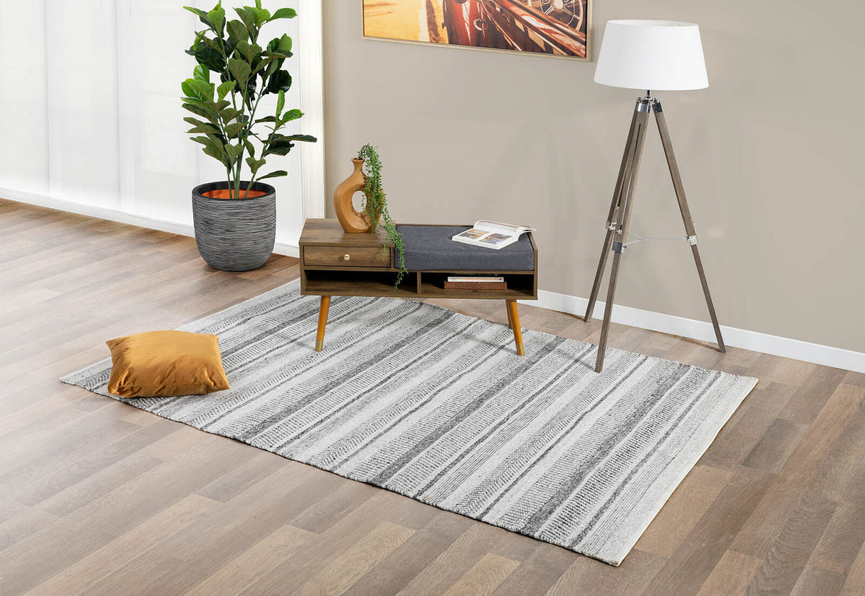 Mid-Century Walnut Hallway Storage Bench with Open Shelves and Drawer
