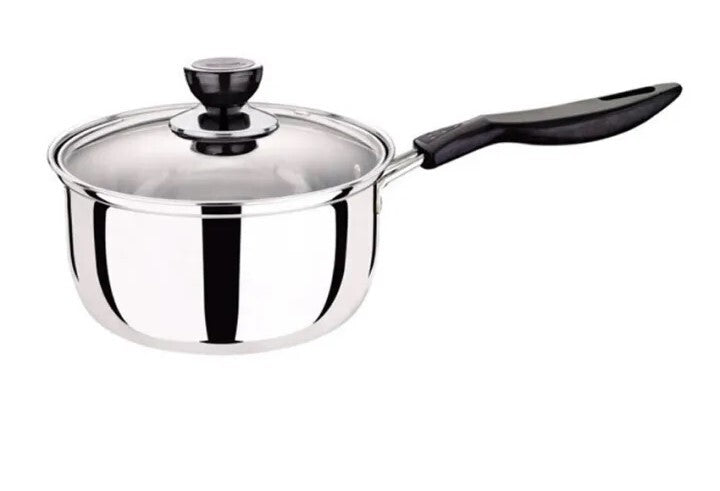 14cm Elegant Stainless Steel Milk Pot with Glass Lid for Coffee and Cooking