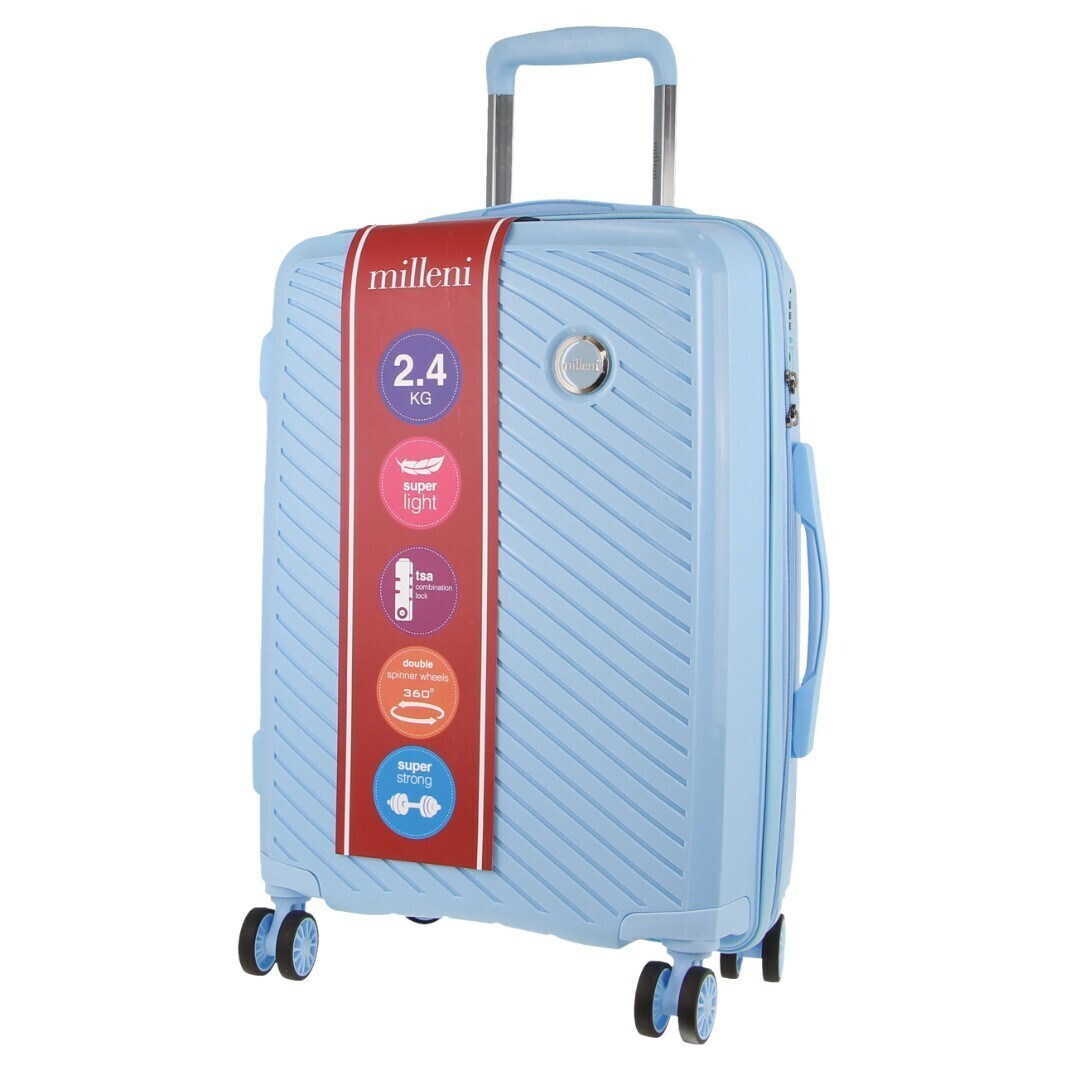 Stylish Blue Hard Shell Carry-On Suitcase by Milleni - 54cm (39L)