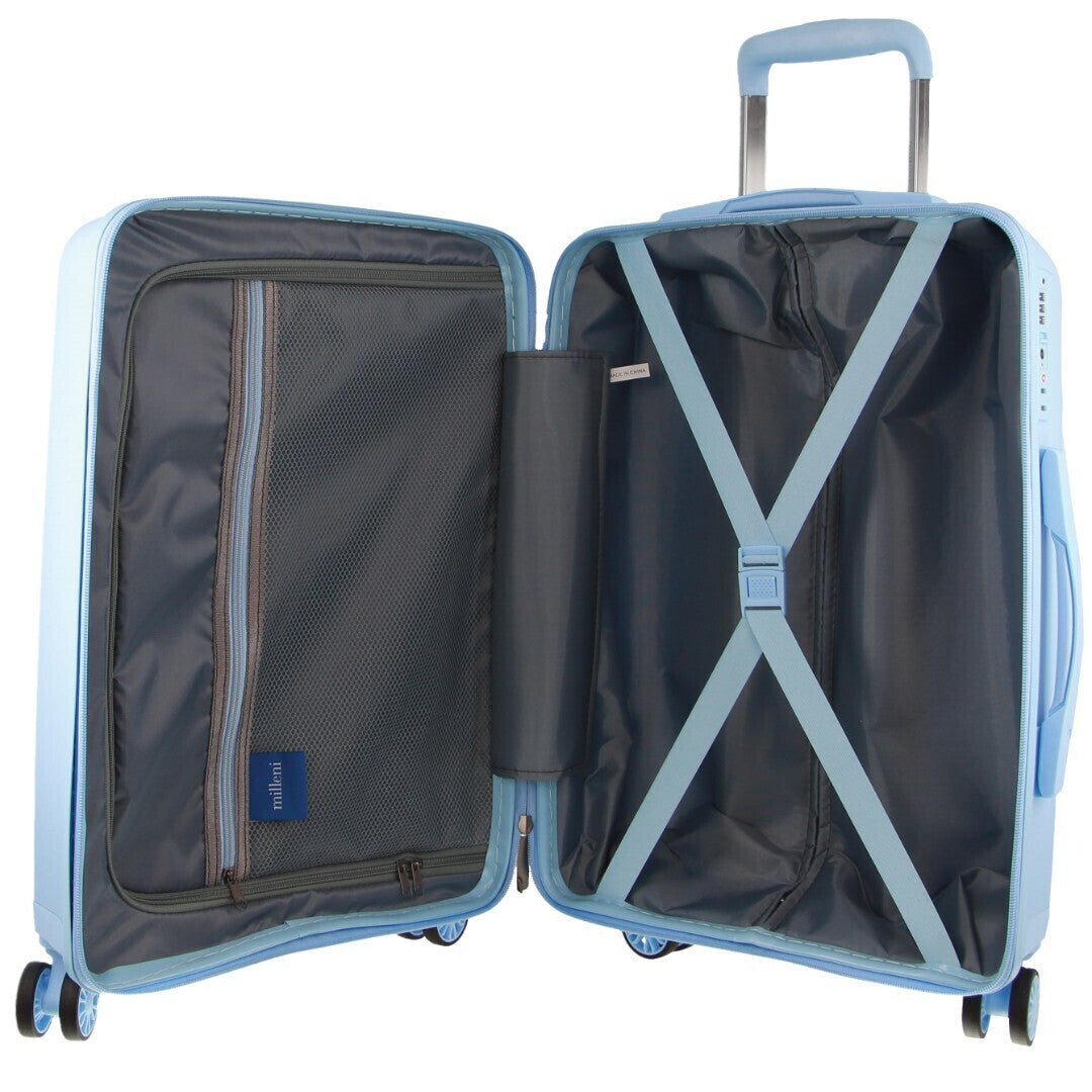 Stylish Blue Hard Shell Carry-On Suitcase by Milleni - 54cm (39L)