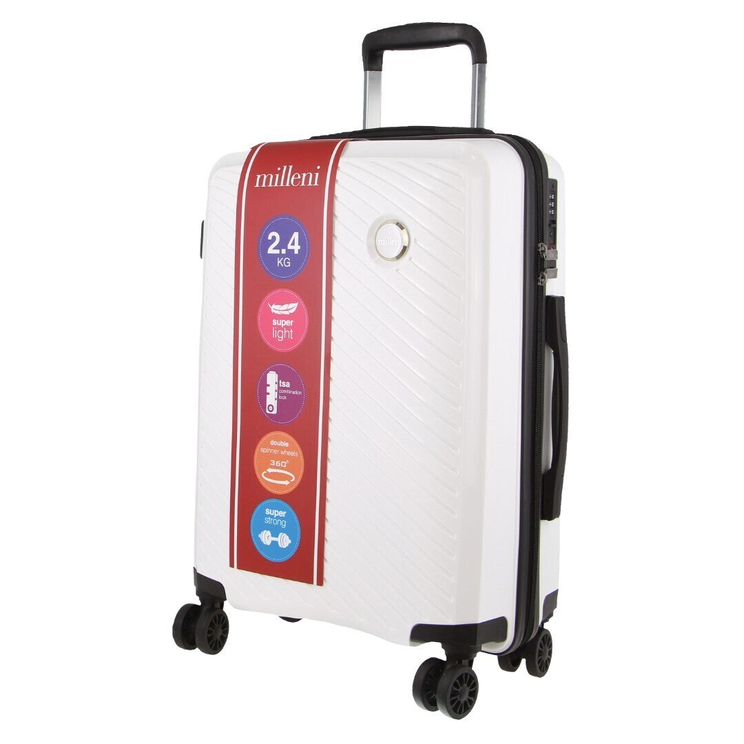Contemporary White Cabin Luggage Bag - Pierre Cardin Inspired Milleni 54cm Suitcase (39L)