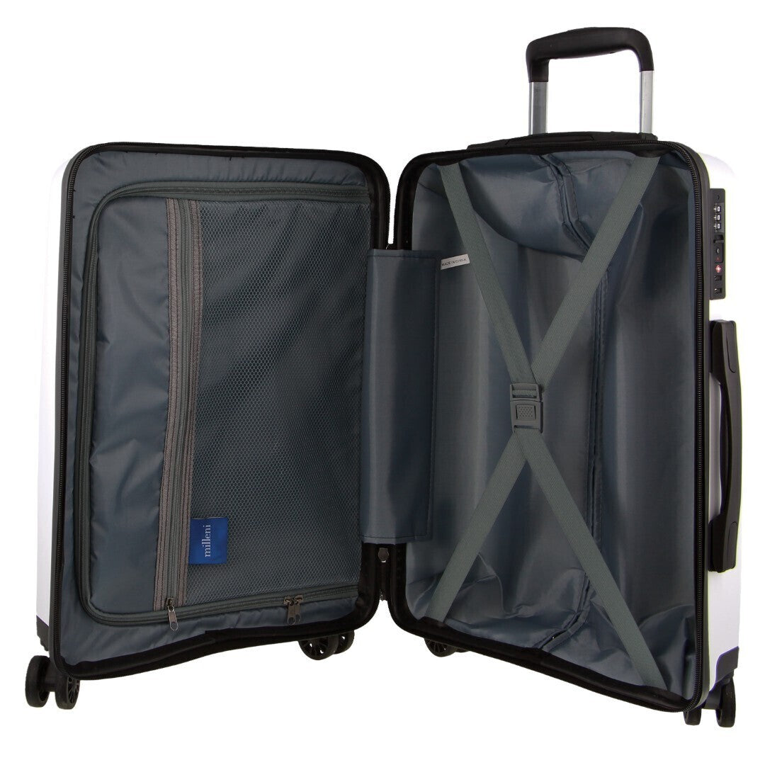 Contemporary White Cabin Luggage Bag - Pierre Cardin Inspired Milleni 54cm Suitcase (39L)