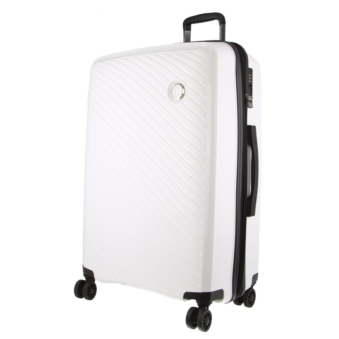Pierre Cardin Milleni 75cm Expandable Travel Suitcase - Stylish White Checked Luggage Bag